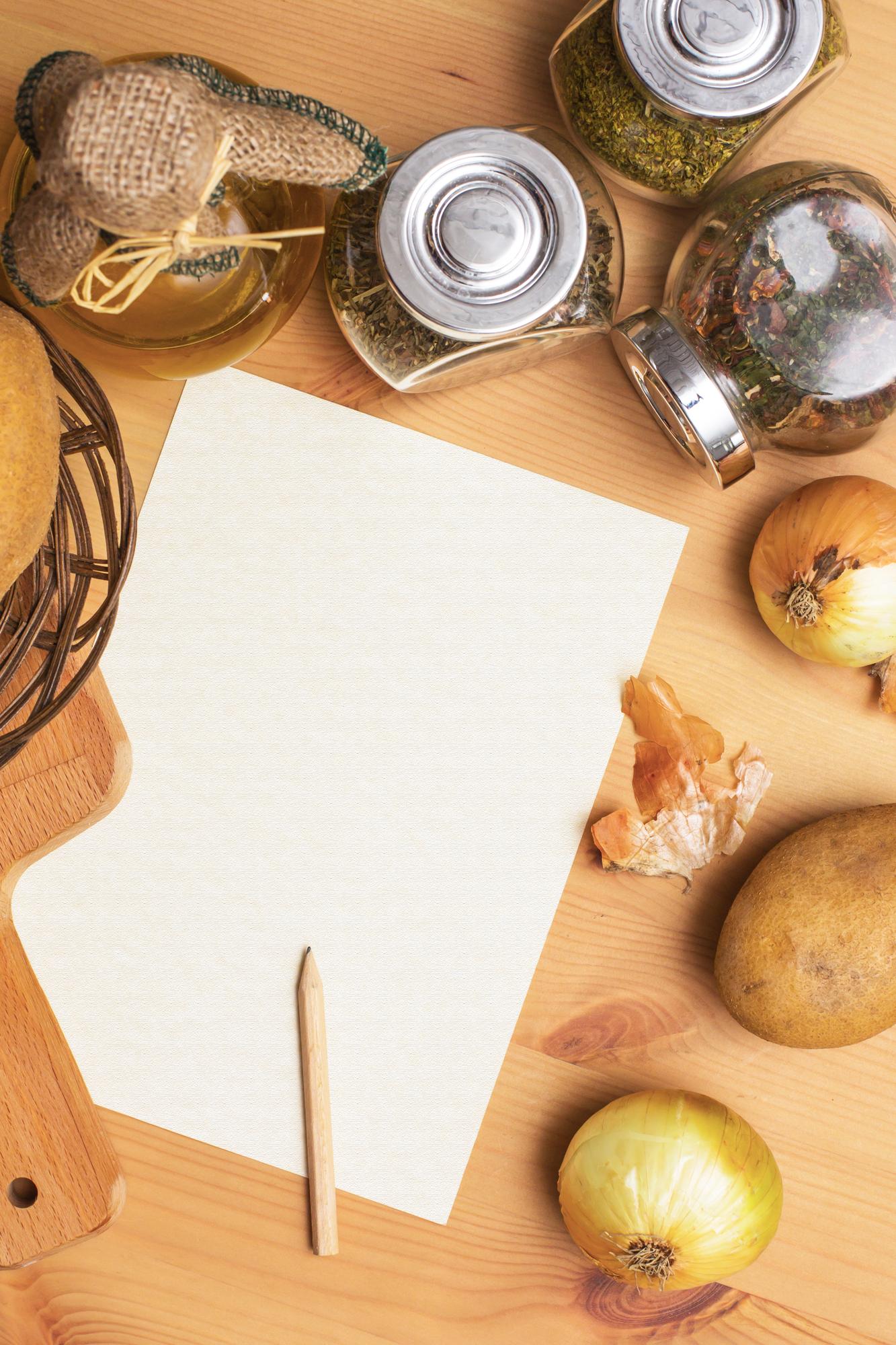 Flat lay of consulting materials and menu notes