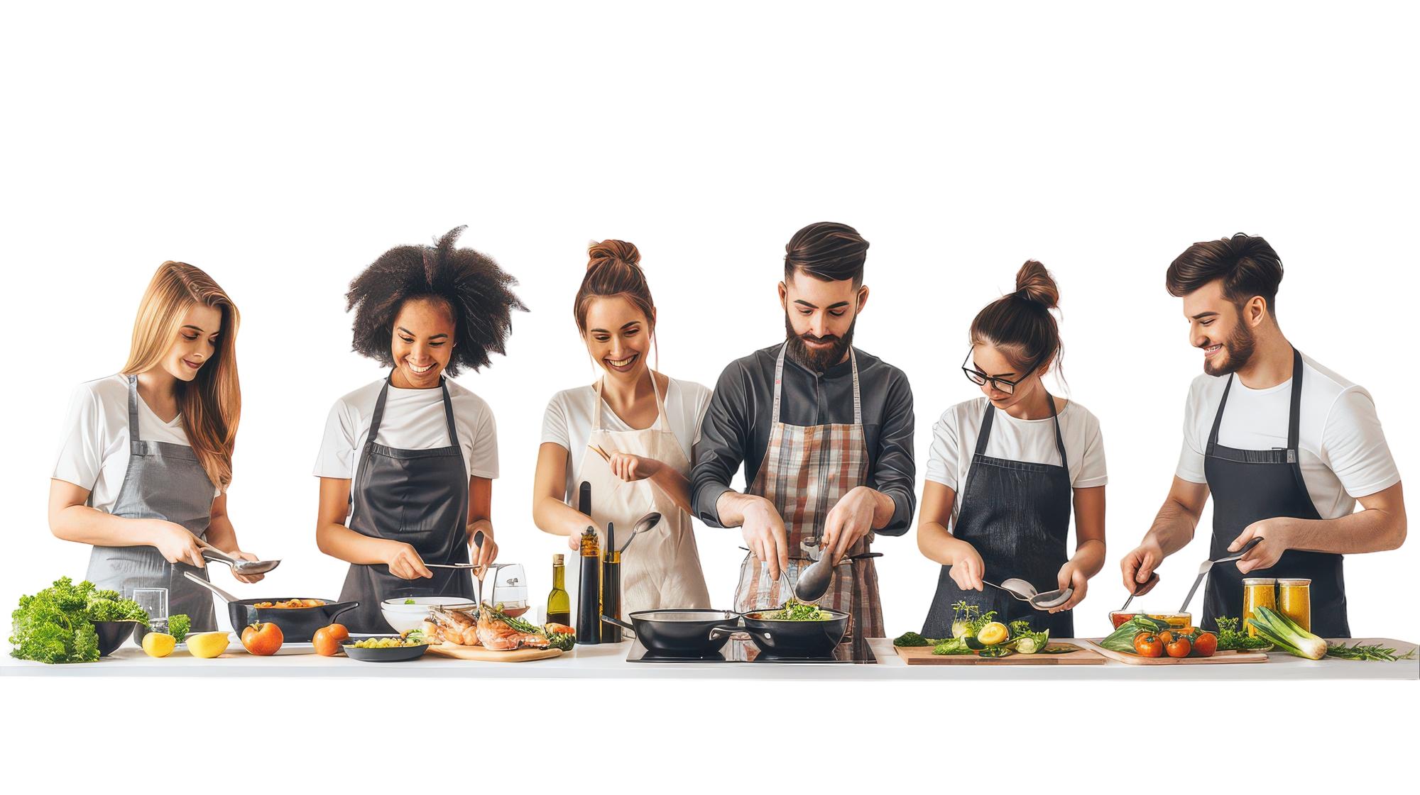 Small group cooking workshop in a modern kitchen